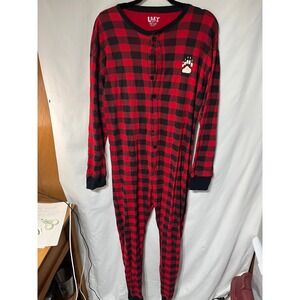 Lazy One Red and Black Plaid Men's Onesie